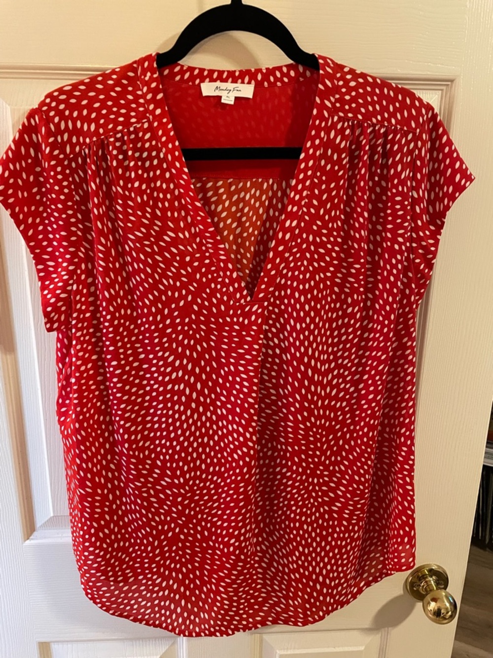 Madison Red Bundle 2 for 1 V-Neck Cap Sleeve Blouse with White Spot Pattern